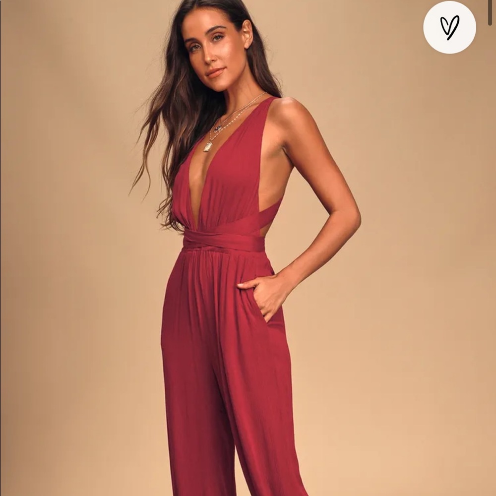 NWT Lulu’s Lolinda Berry Red Convertible Jumpsuit